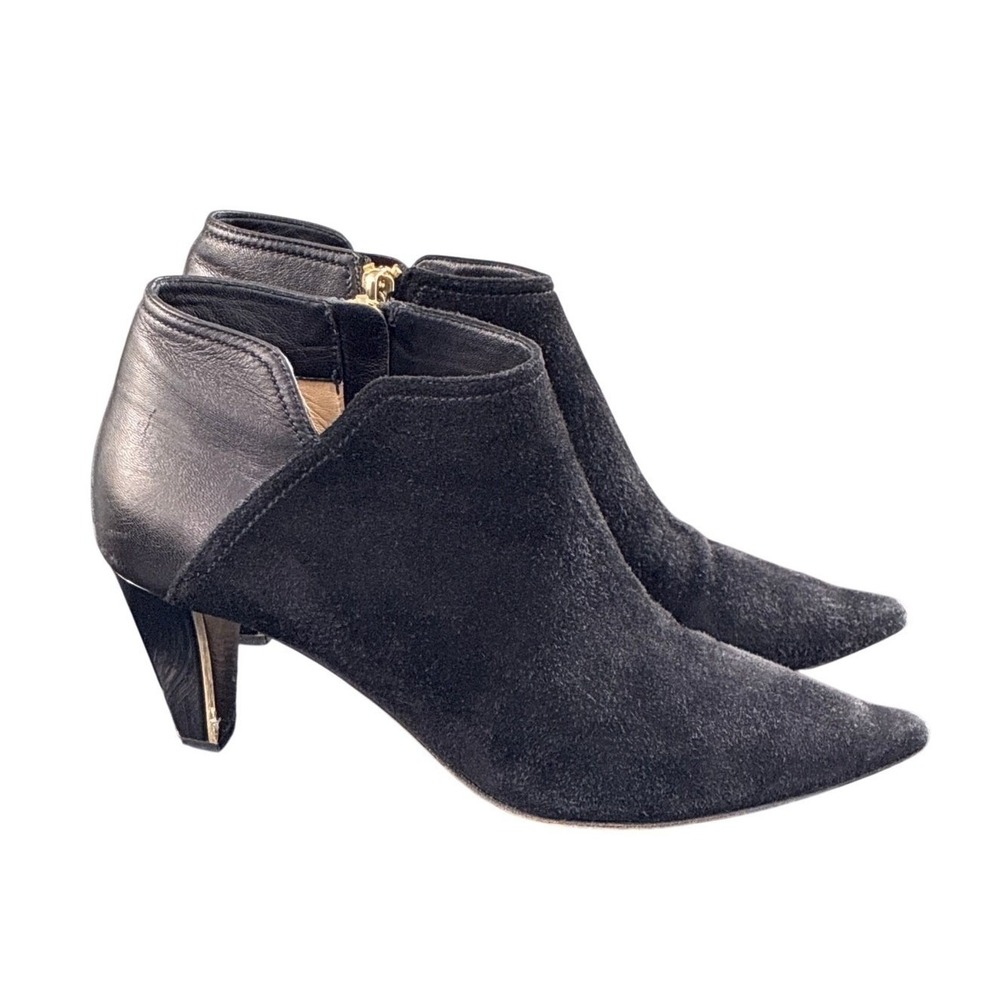 Jimmy Choo Black Suede Ankle Booties EU 38 Gold Zip Designer Heels